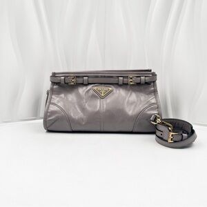 PRADA Softlux Small Shoulder Bag Grey Leather